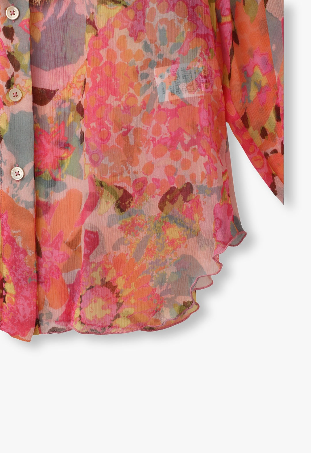 DAHLIAS CRINKLE CHIFFON RUFFLE BUTTON DOWN