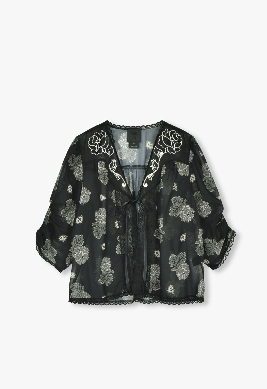 LILY OF THE VALLEY & SKETCHED ROSES CHIFFON COMBO ROSE EMBROIDERED BED JACKET