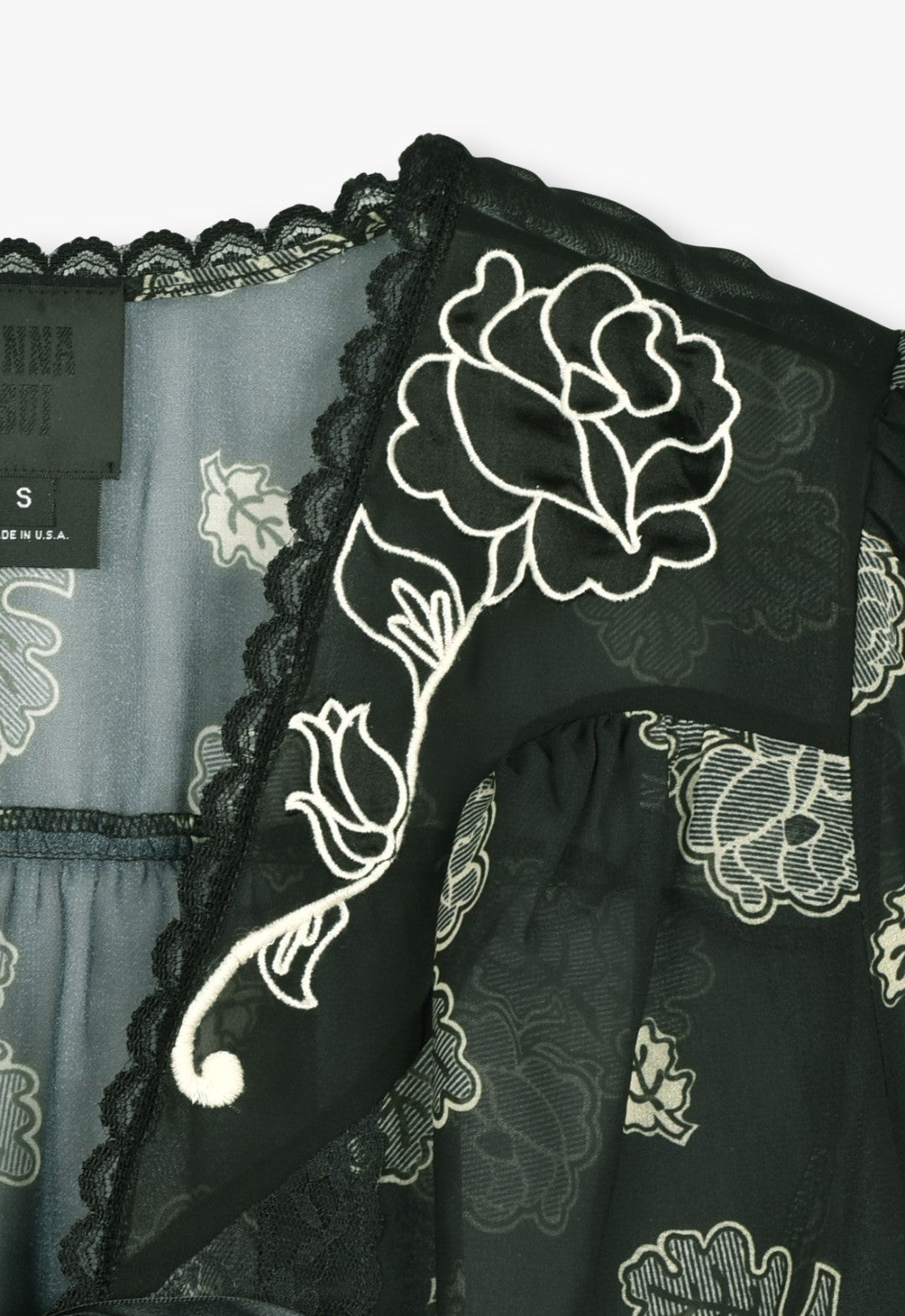 LILY OF THE VALLEY & SKETCHED ROSES CHIFFON COMBO ROSE EMBROIDERED BED JACKET