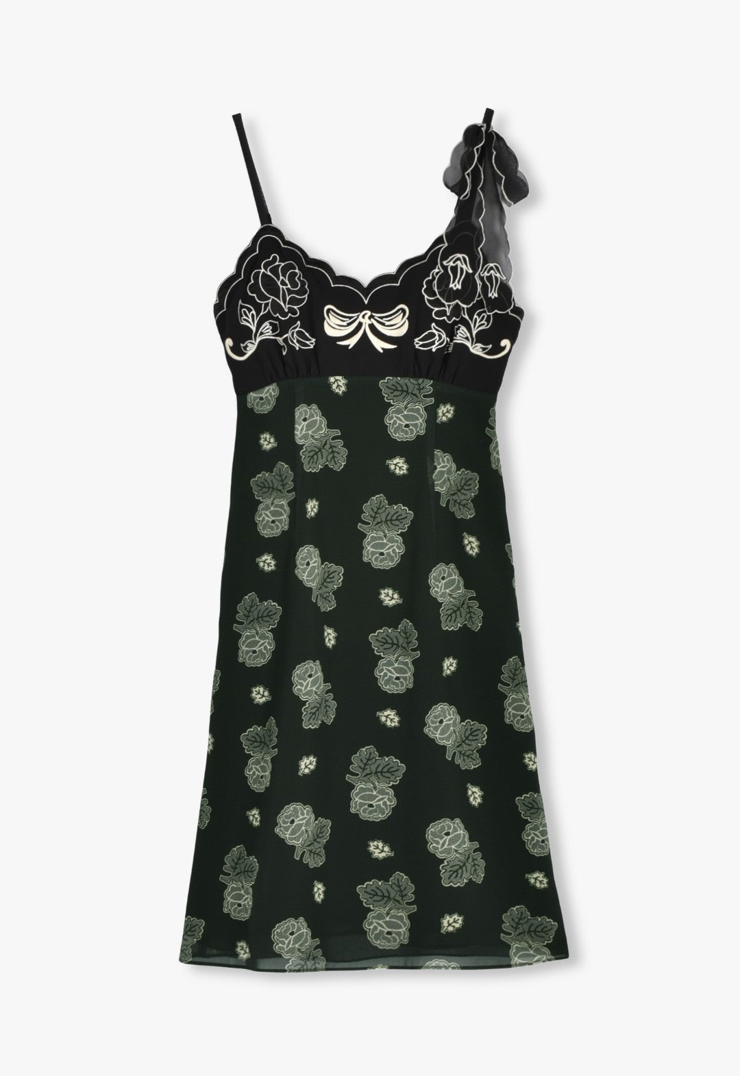 LILY OF THE VALLEY & SKETCHED ROSES CHIFFON COMBO ROSE EMBROIDERY SLIP DRESS