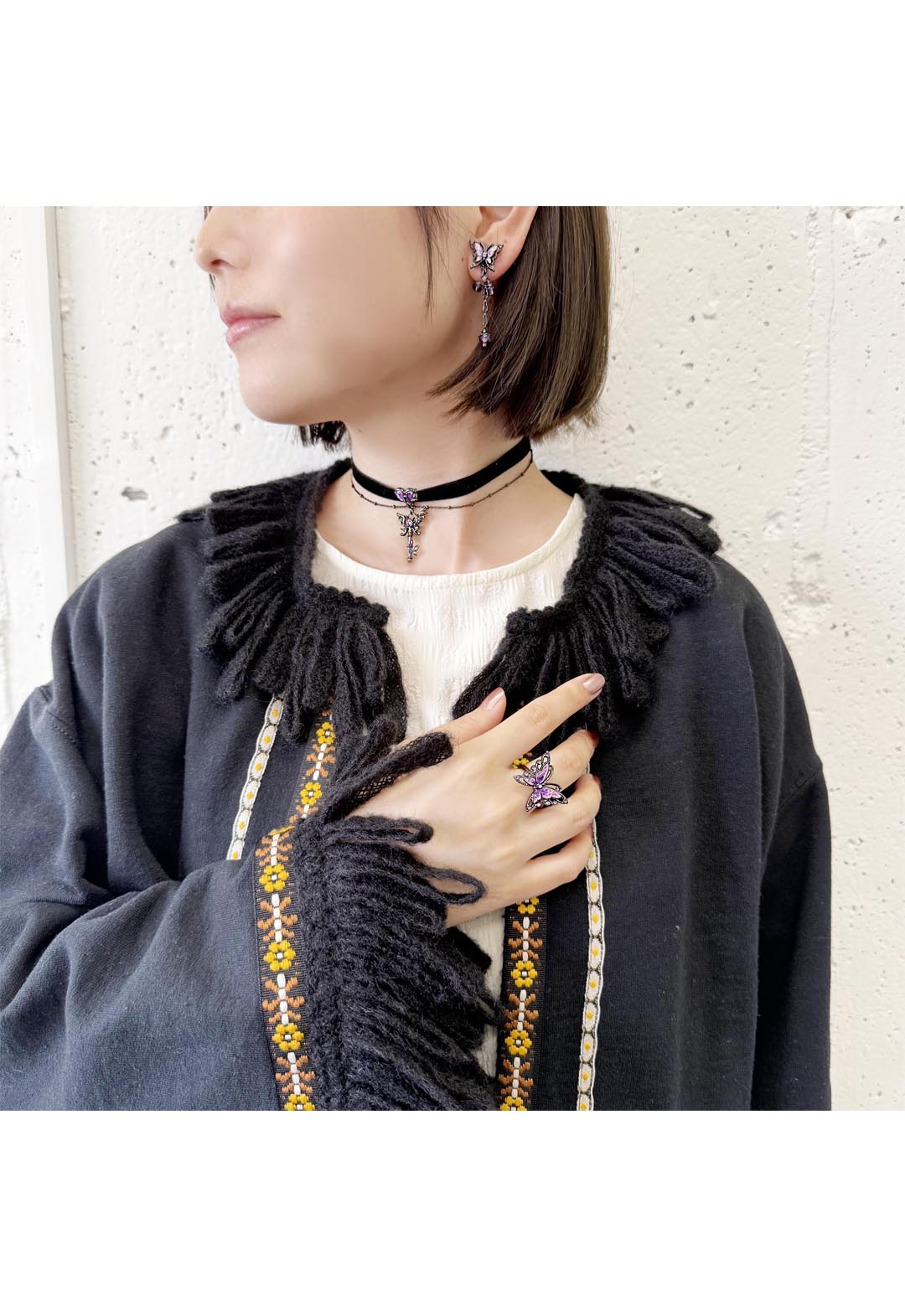 Butterfly key motif choker necklace