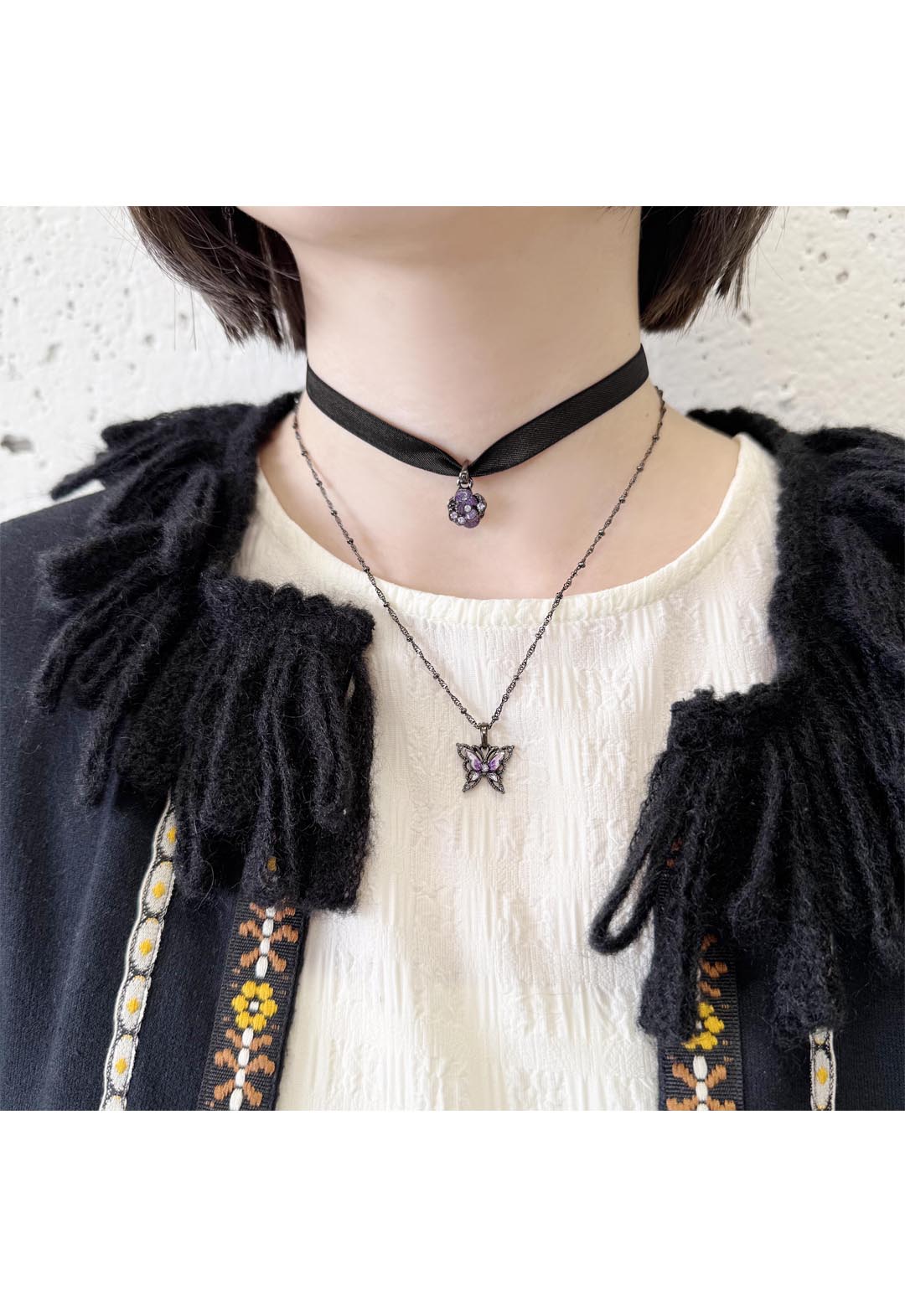 アナ スイ（ANNA SUI） 蝶モチーフ ネックレス バラモチーフ