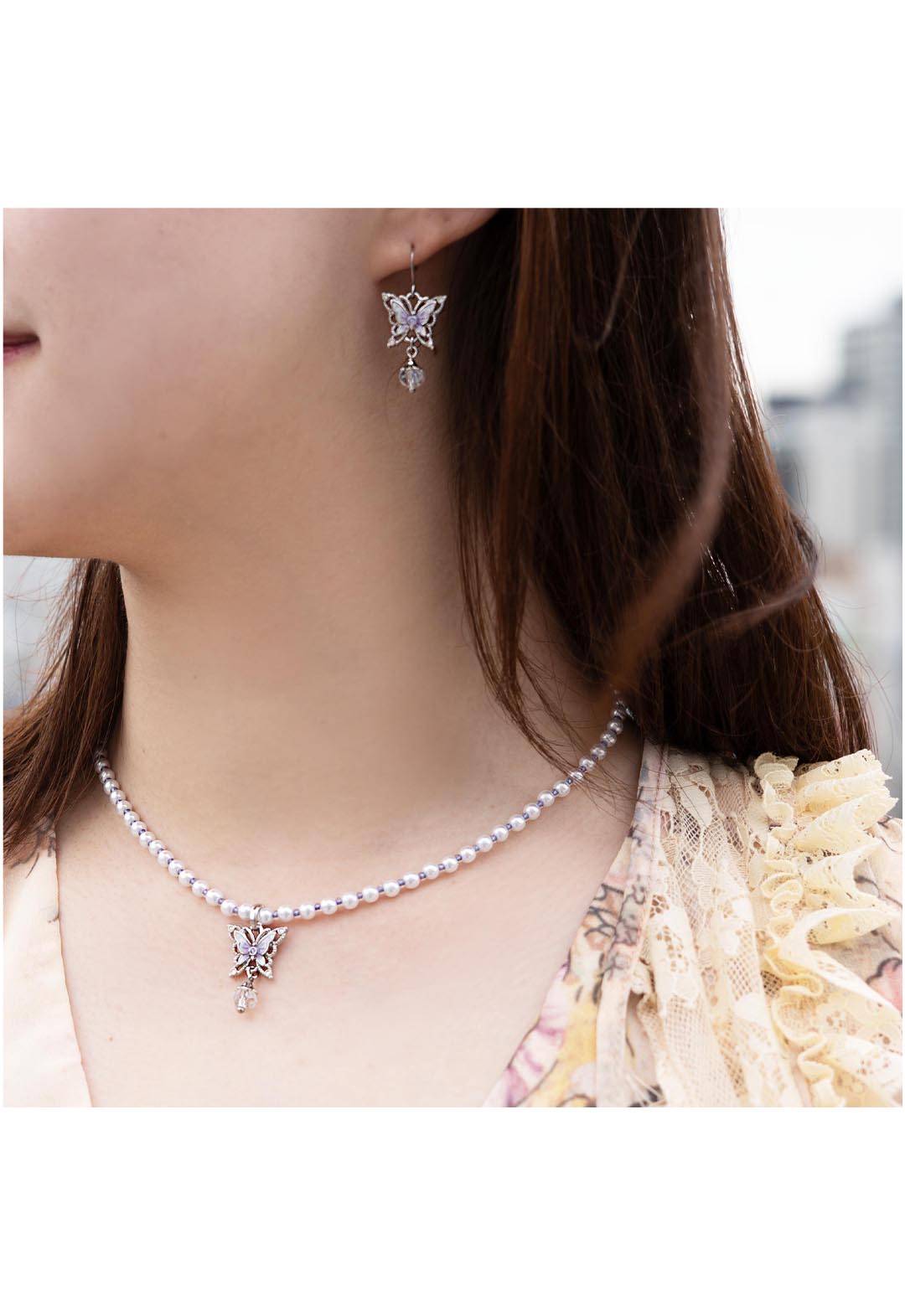 Butterfly Motif Pearl Necklace