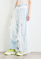 Botanical motif lace drost draped skirt