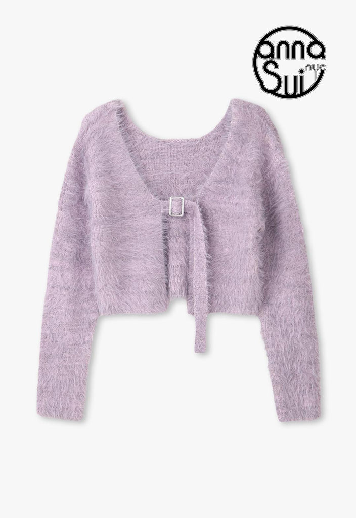 羽毛纱线腰带开衫