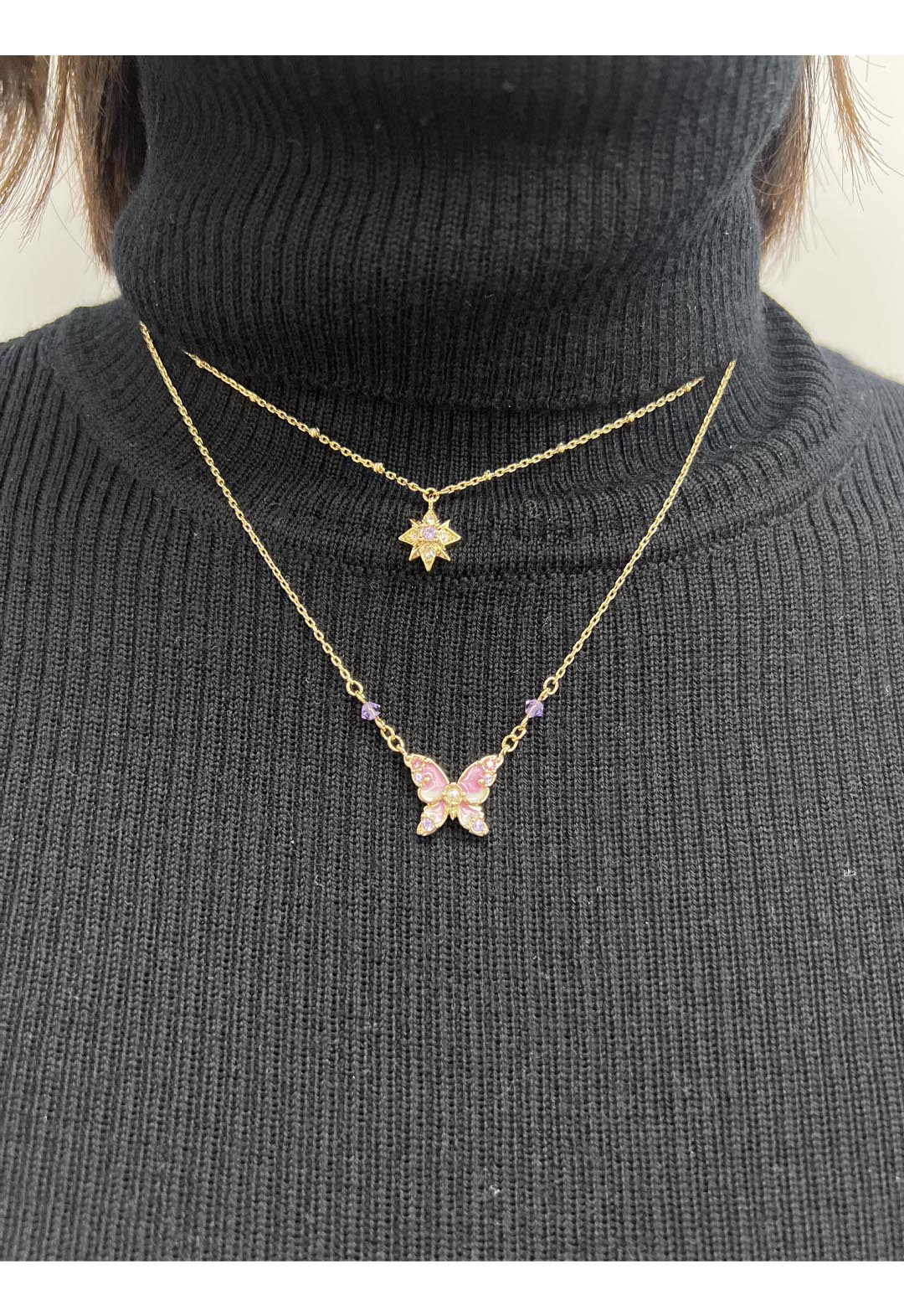 蝶・星モチーフ 2点セットネックレス