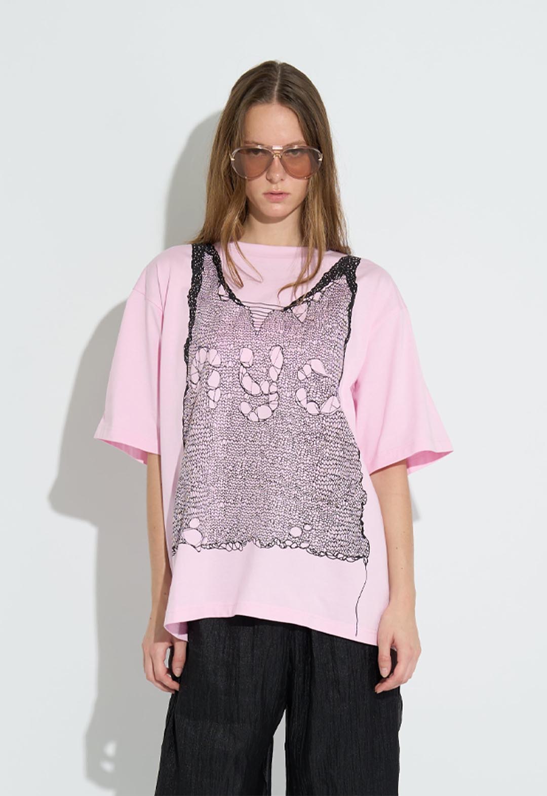 Trompe l'oeil print oversized T-shirt