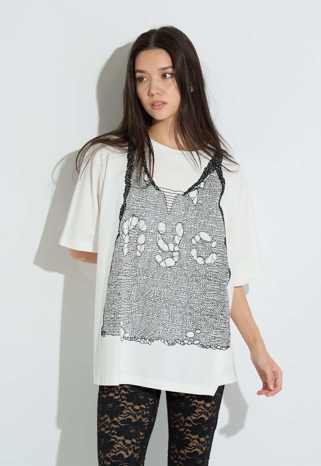 Trompe l'oeil print oversized T-shirt