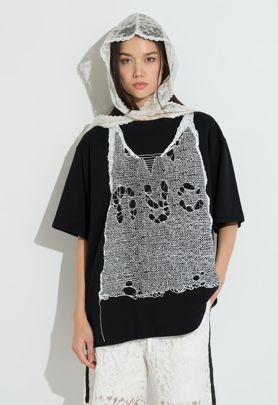 Trompe l'oeil print oversized T-shirt