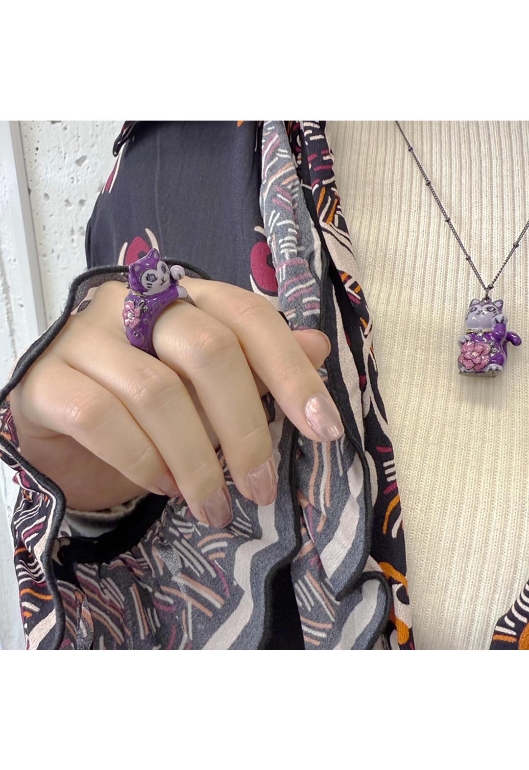 アナスイ　ペルシャ猫と蝶々　ダブルフィンガーリング　猫　ネコ ANNA SUI（アナスイ）の「ペルシャ猫モチーフ ダブルフィンガーリング