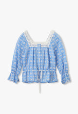 LATTICE LACE EMBROIDERY TIE BLOUSE