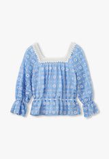 LATTICE LACE EMBROIDERY TIE BLOUSE