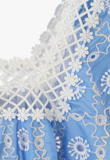 LATTICE LACE EMBROIDERY TIE BLOUSE