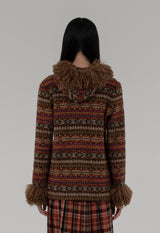 FAIR ISLE FLEECE FAUX CURLY LAMB JACKET