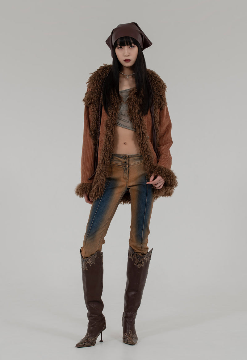 CORDUROY FAUX FUR TRIMMED JACKET