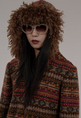 FAIR ISLE FLEECE FAUX CURLY LAMB JACKET