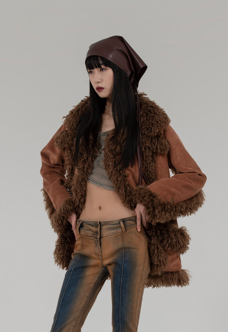 CORDUROY FAUX FUR TRIMMED JACKET