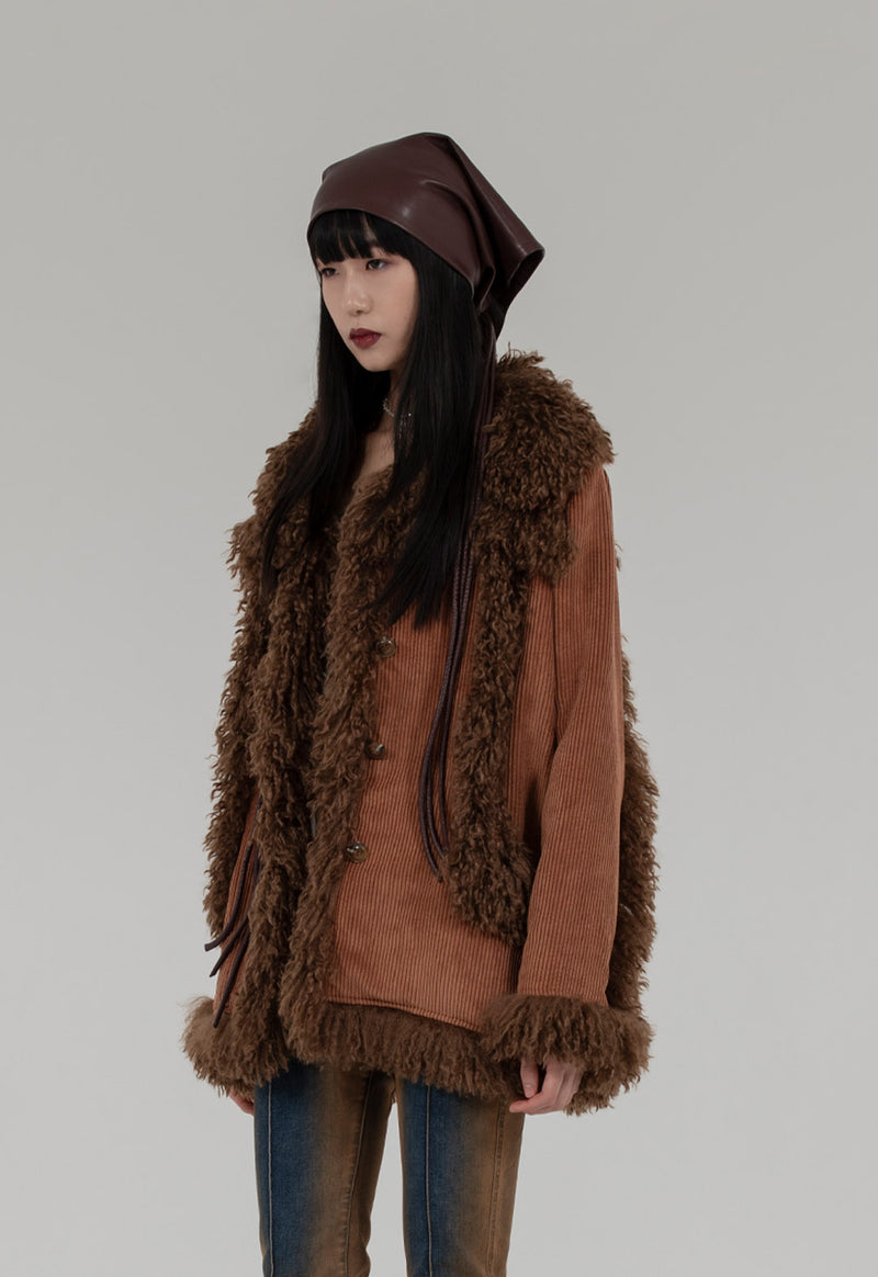 CORDUROY FAUX FUR TRIMMED JACKET