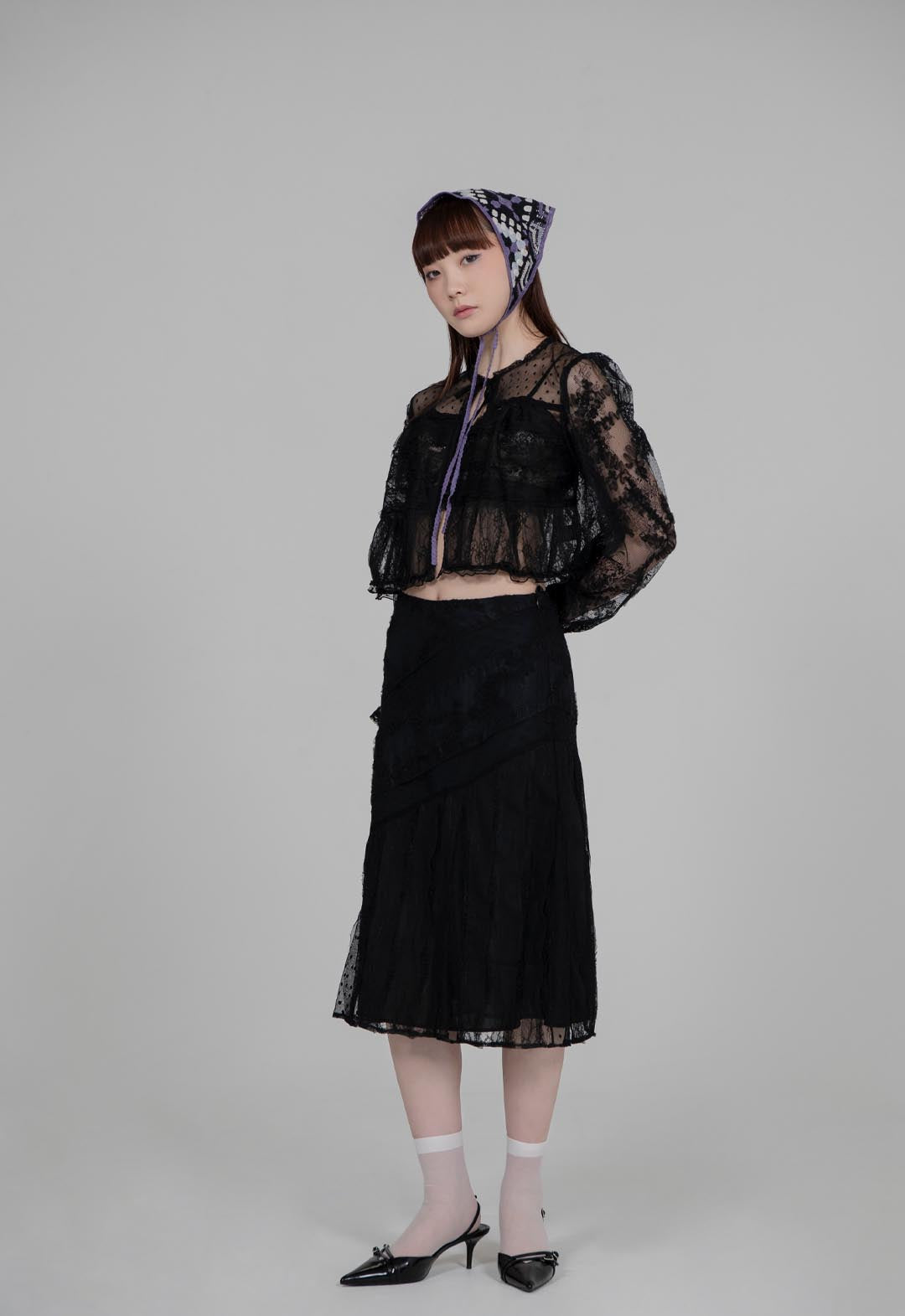 BLACK LACE COMBO SKIRT
