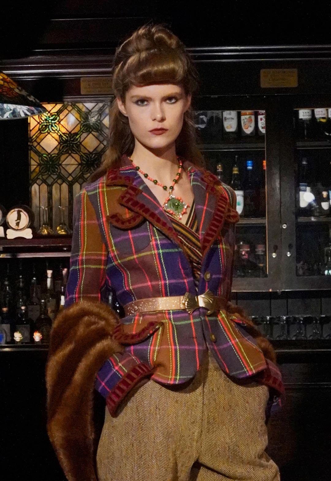 CARAMEL & MAGENTA PLAID RIBBON JACKET