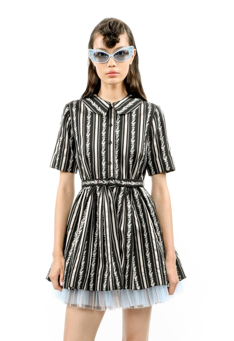 RIBBON ROSES BELTED MINI DRESS