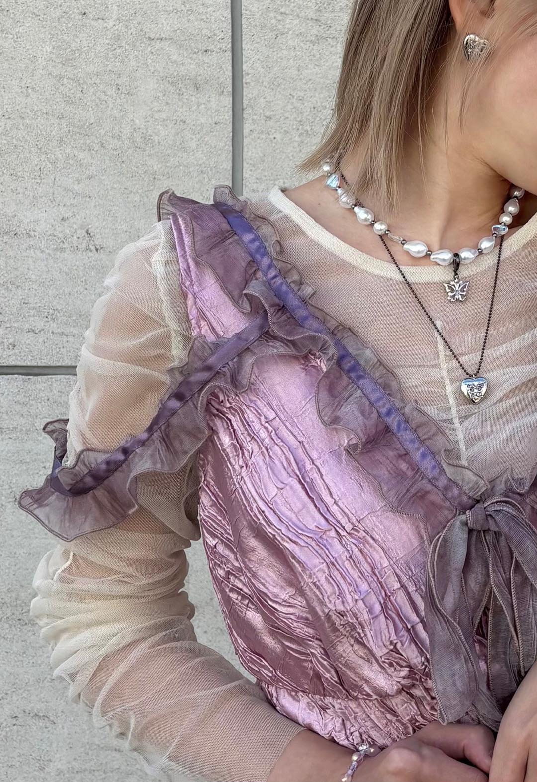CRUSHED SATIN BOW TOP
