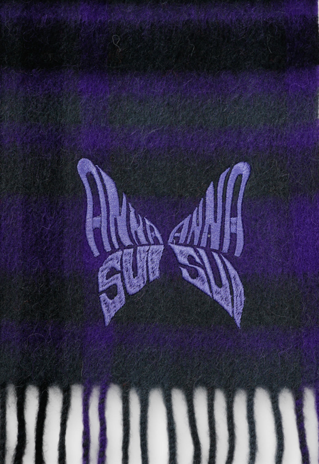 ウールチェック刺しゅう入りストール