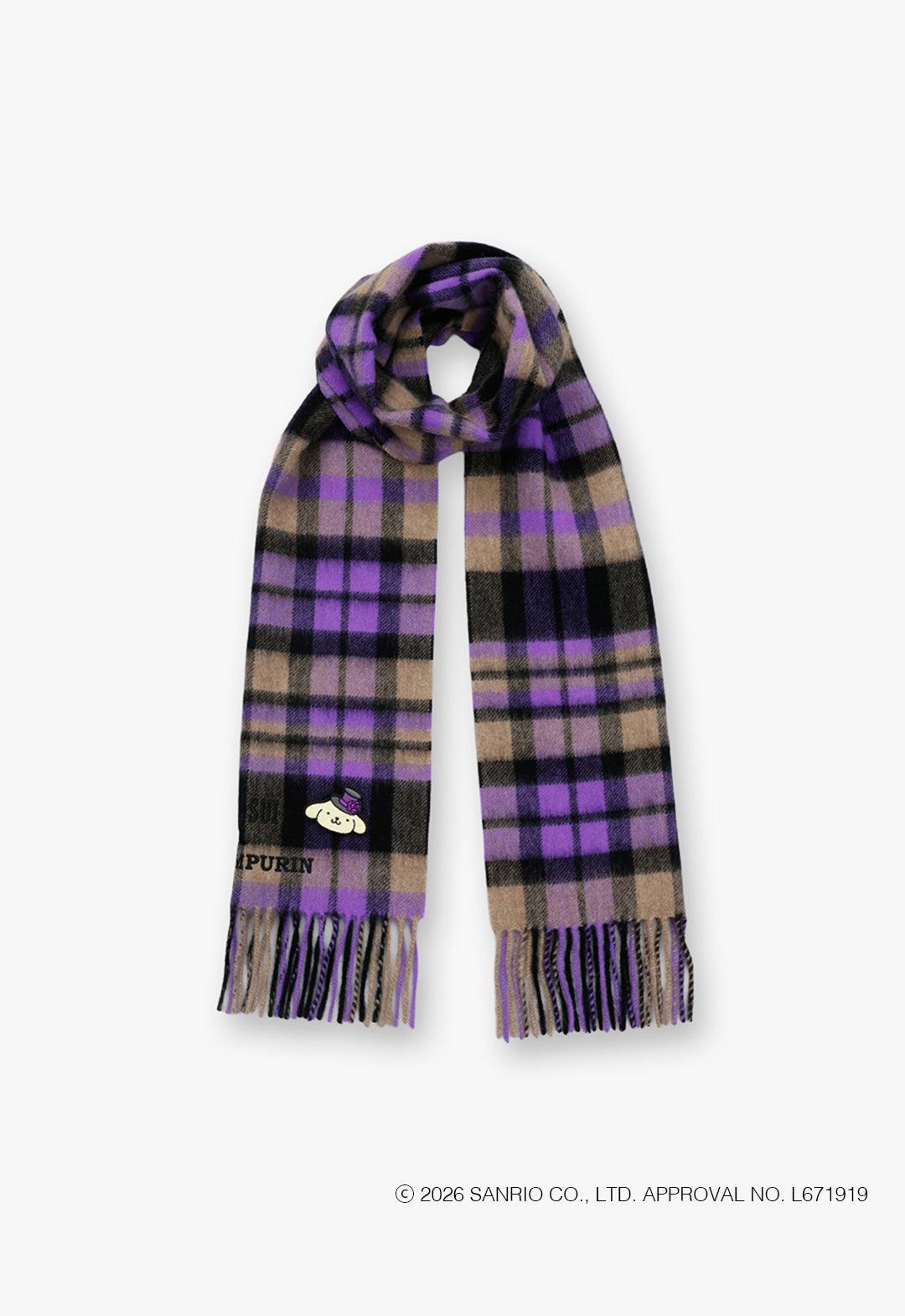 ANNA SUI x Pom Pom Purin 格紋圍巾配刺繡胸針