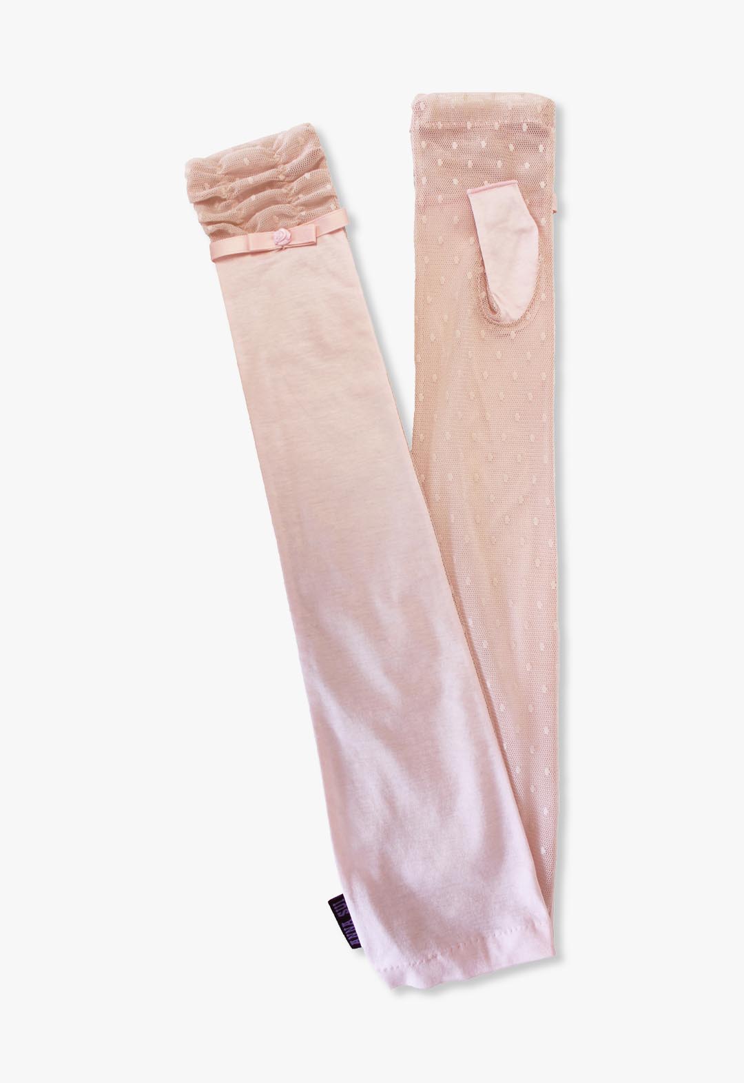 UV-cut gloves, long length, tulle ribbon, fingerless.