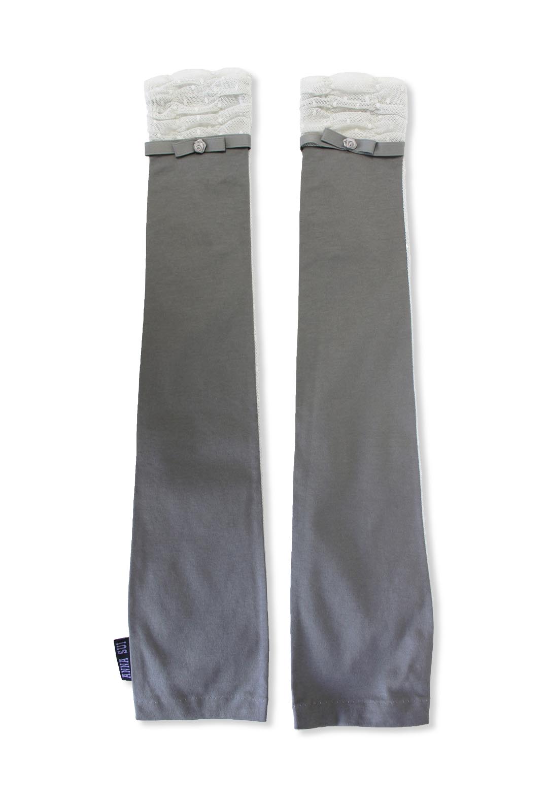 UV-cut gloves, long length, tulle ribbon, fingerless.