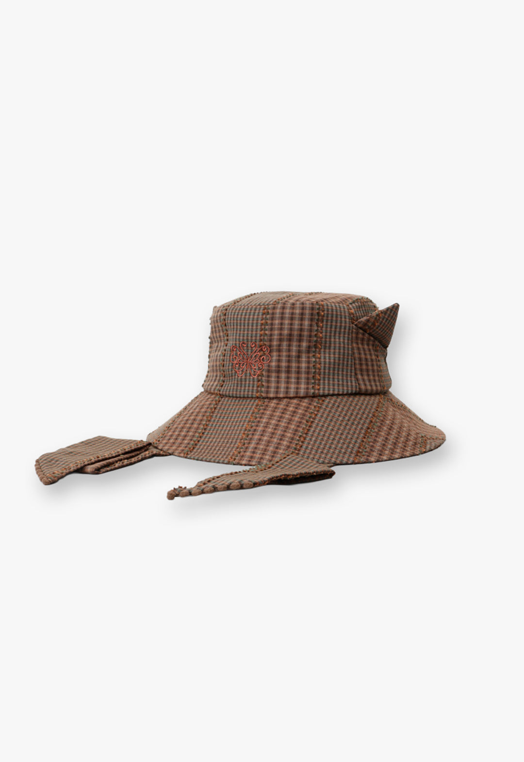 Cat ear checkered cloche hat