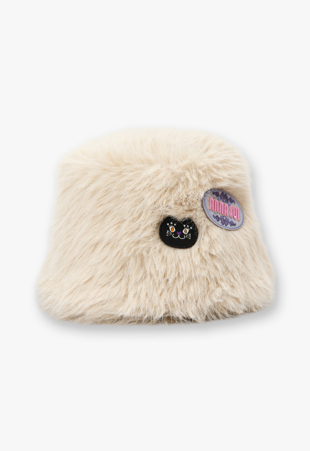 Eco-fur patch cloche hat