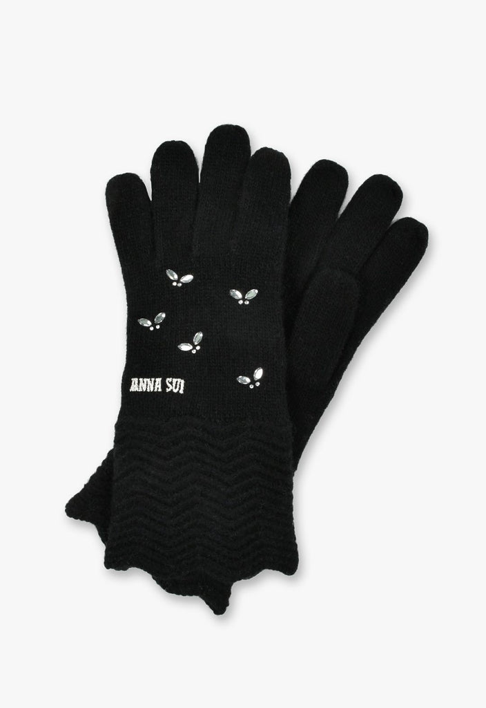 バタフライラインストーン ニット手袋