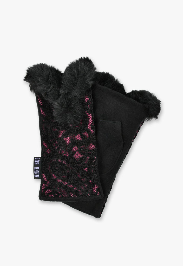 レースデザイン ファー付き 指先フリー手袋