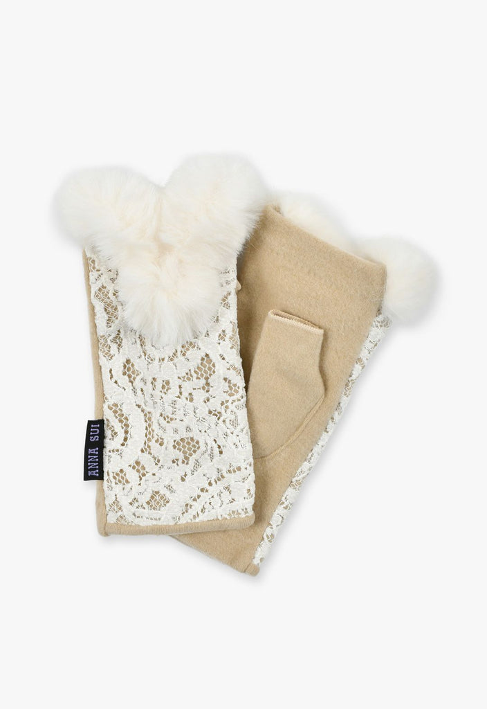 蕾絲設計毛皮露指手套