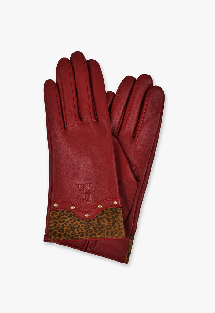 レオパード スタッズ付き スマホ対応革手袋