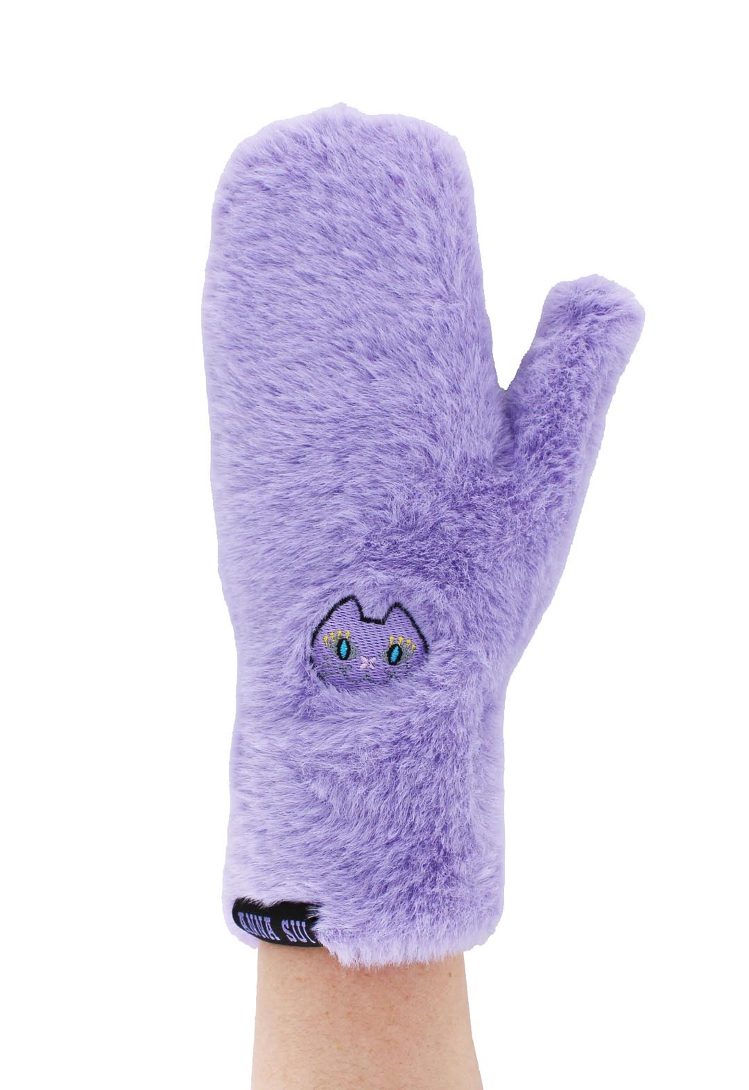 Fluffy, smartphone-compatible knitted mittens.