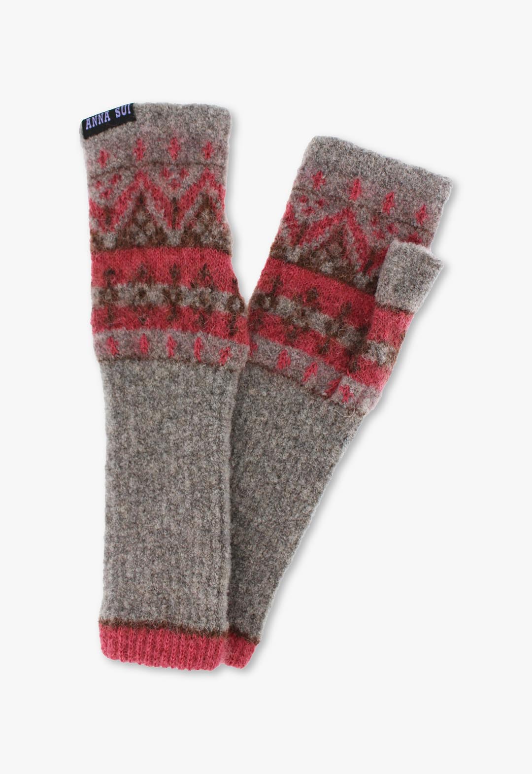 Fair Isle pattern fingerless knit gloves