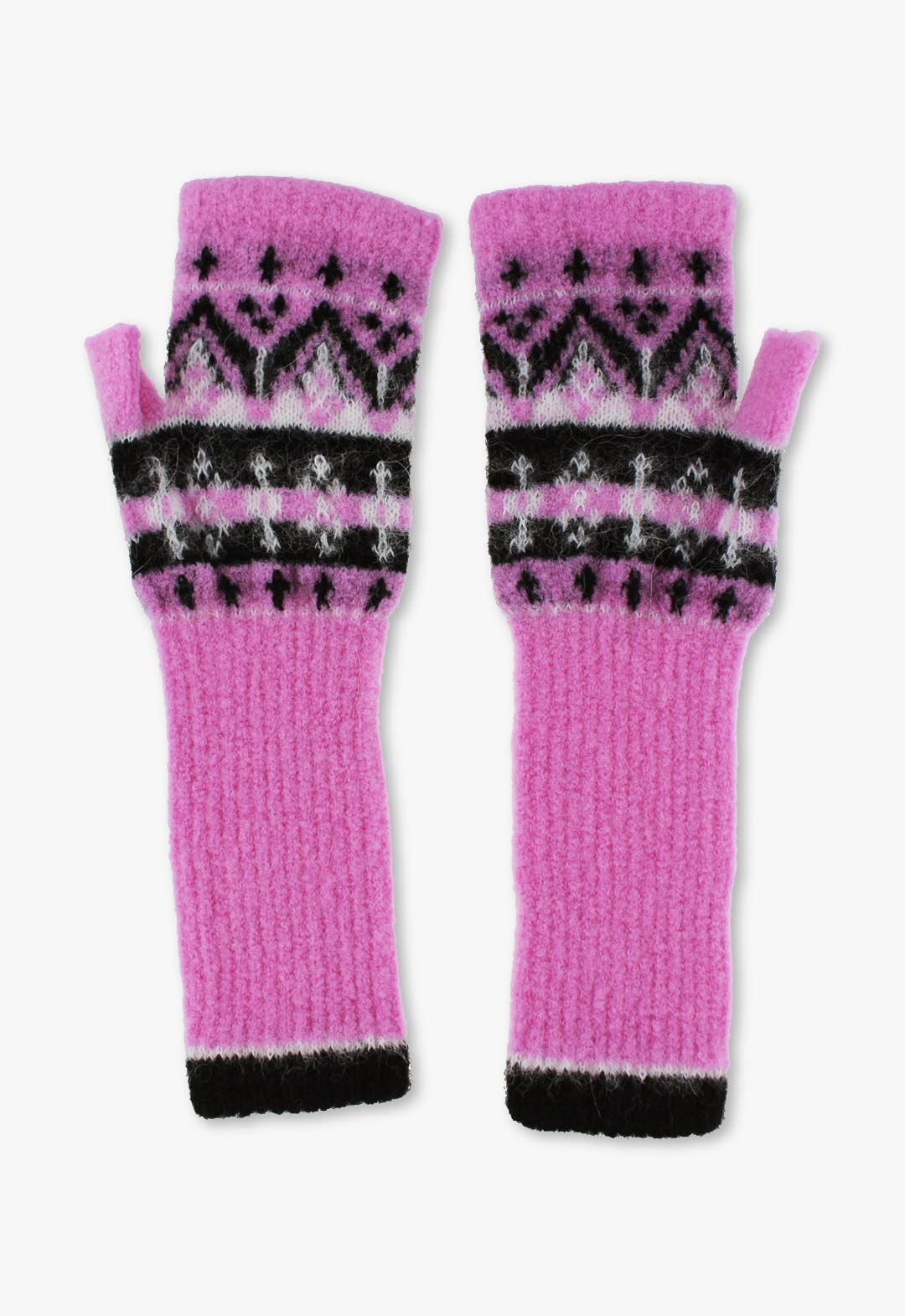 Fair Isle pattern fingerless knit gloves