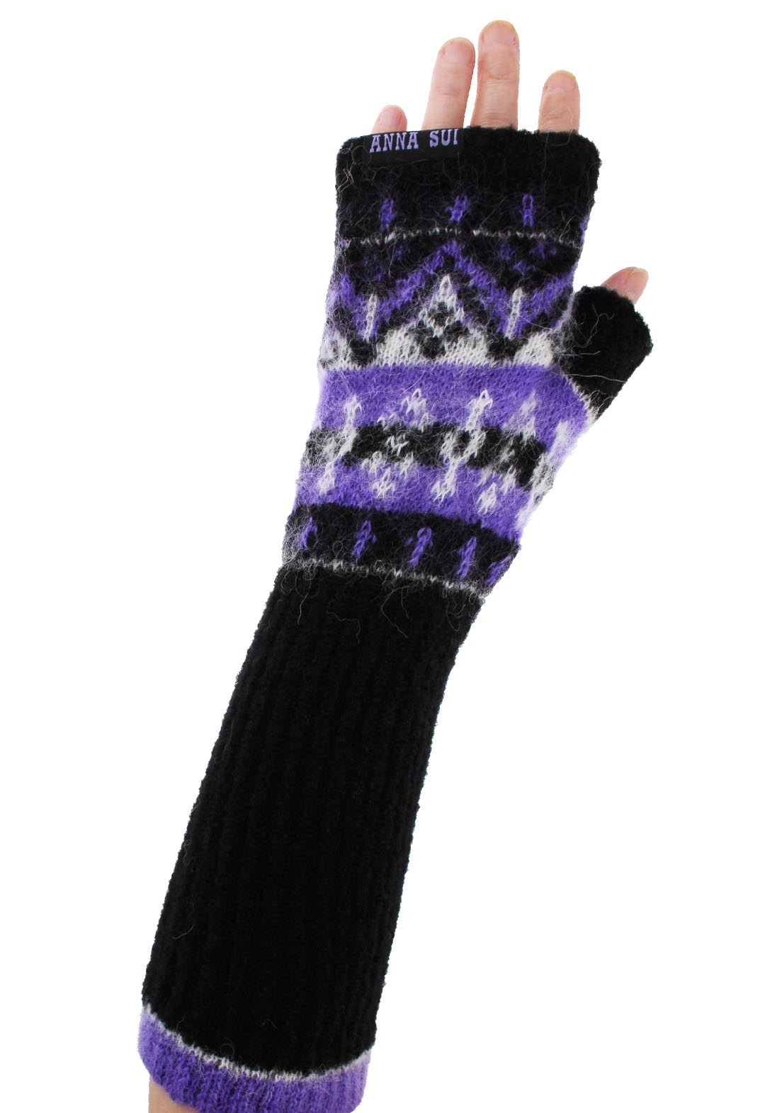 Fair Isle pattern fingerless knit gloves