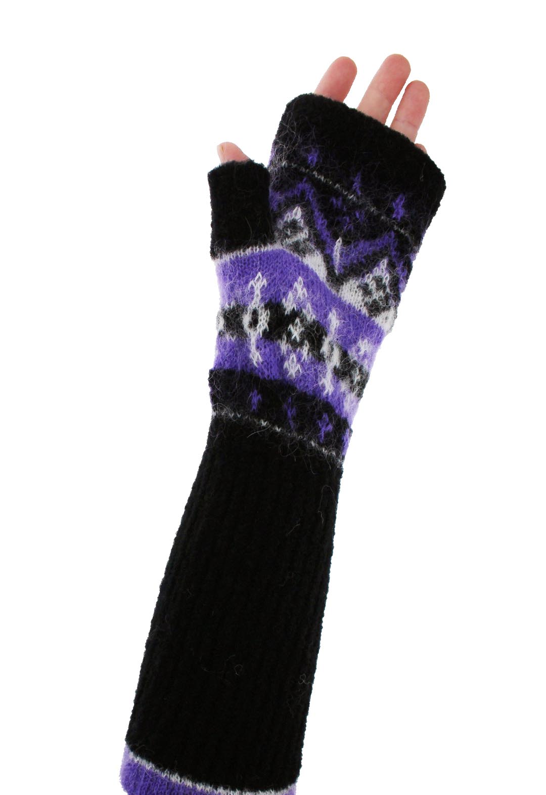 Fair Isle pattern fingerless knit gloves