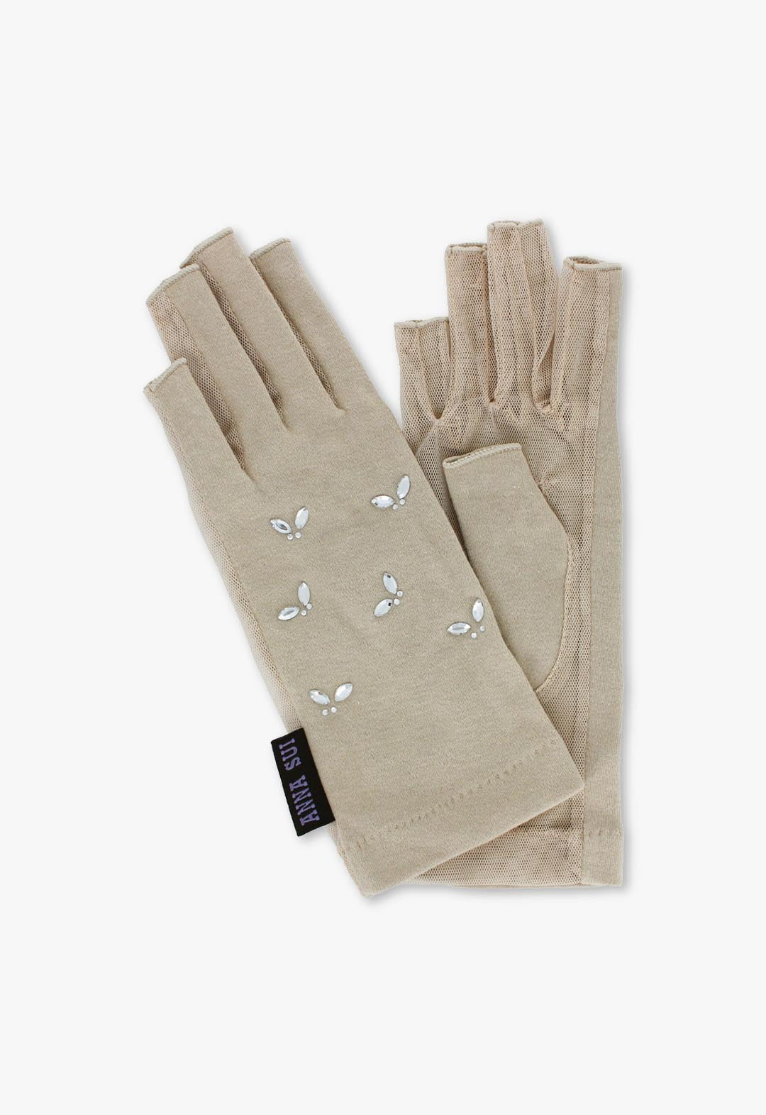 UV Protection Short Gloves with Butterfly Rhinestones and Fingerless Design