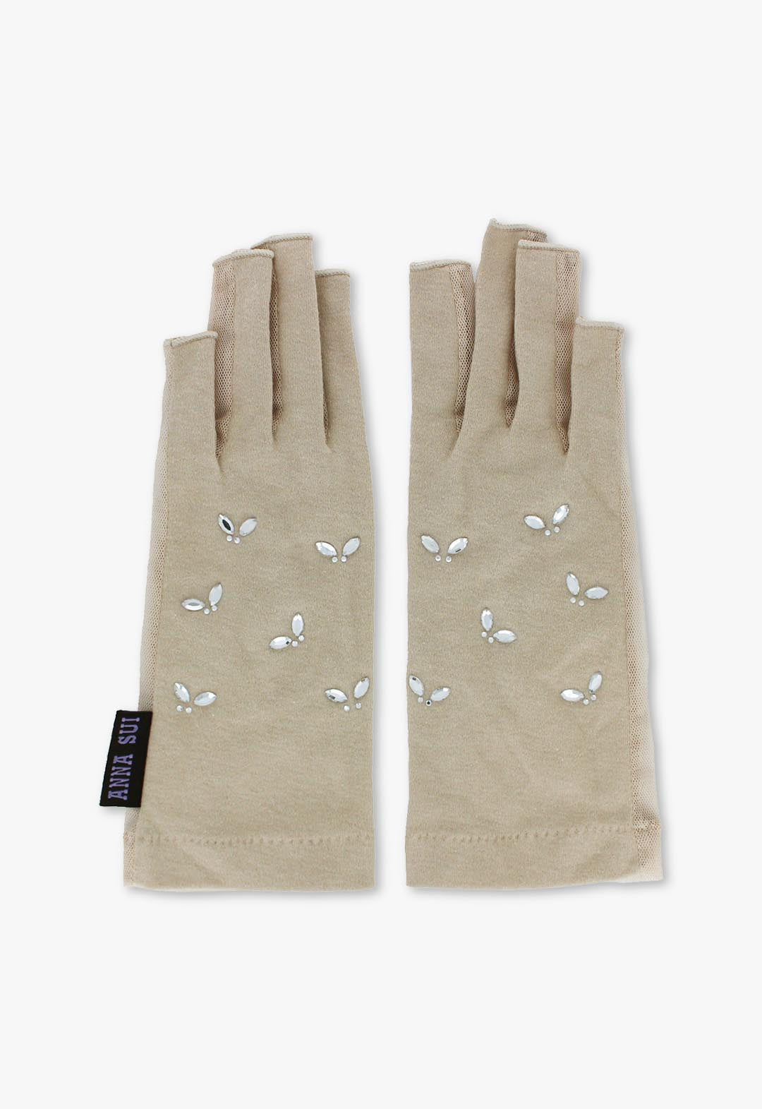 UV Protection Short Gloves with Butterfly Rhinestones and Fingerless Design