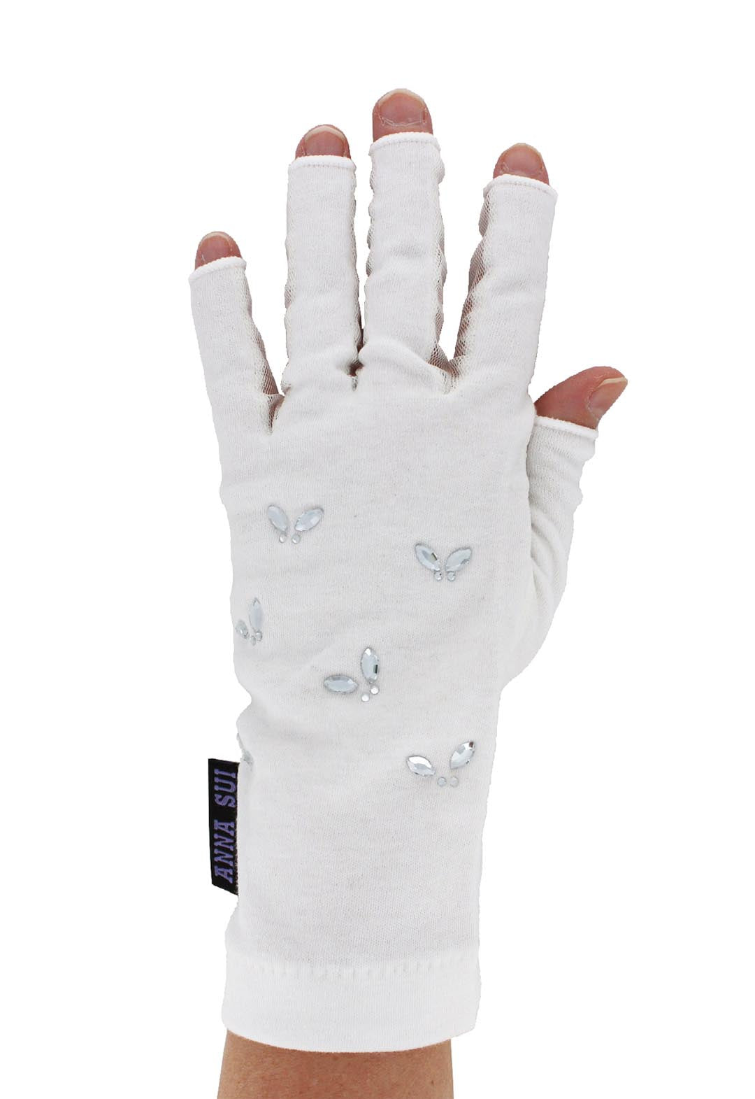 UV Protection Short Gloves with Butterfly Rhinestones and Fingerless Design