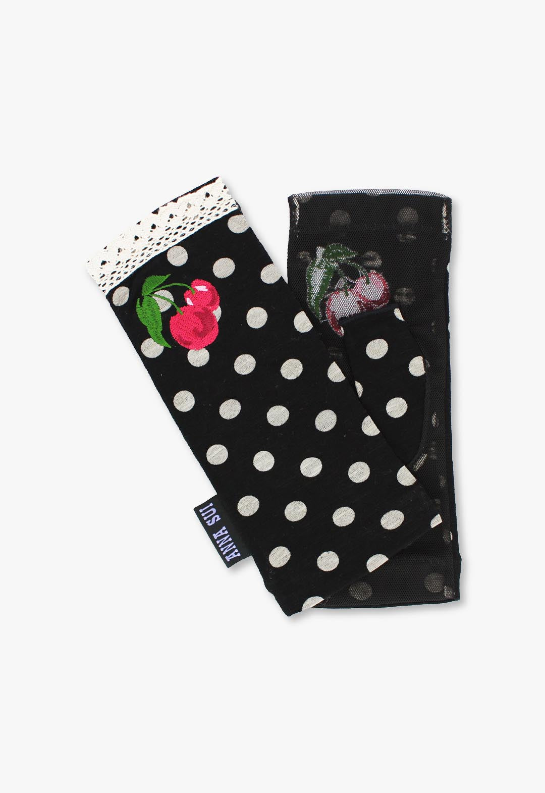 UV-cut gloves, short length, cherry print, fingerless