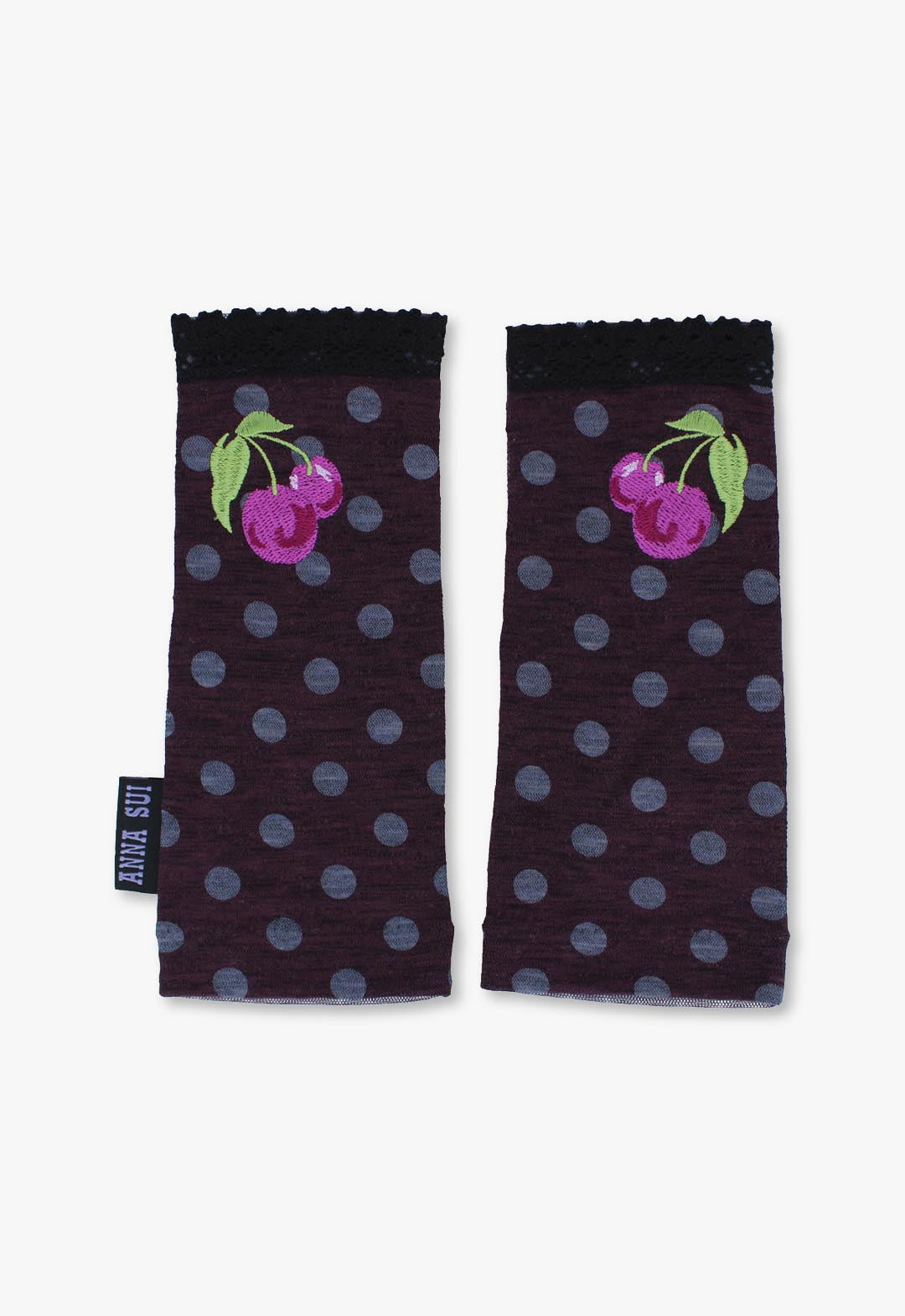 UV-cut gloves, short length, cherry print, fingerless