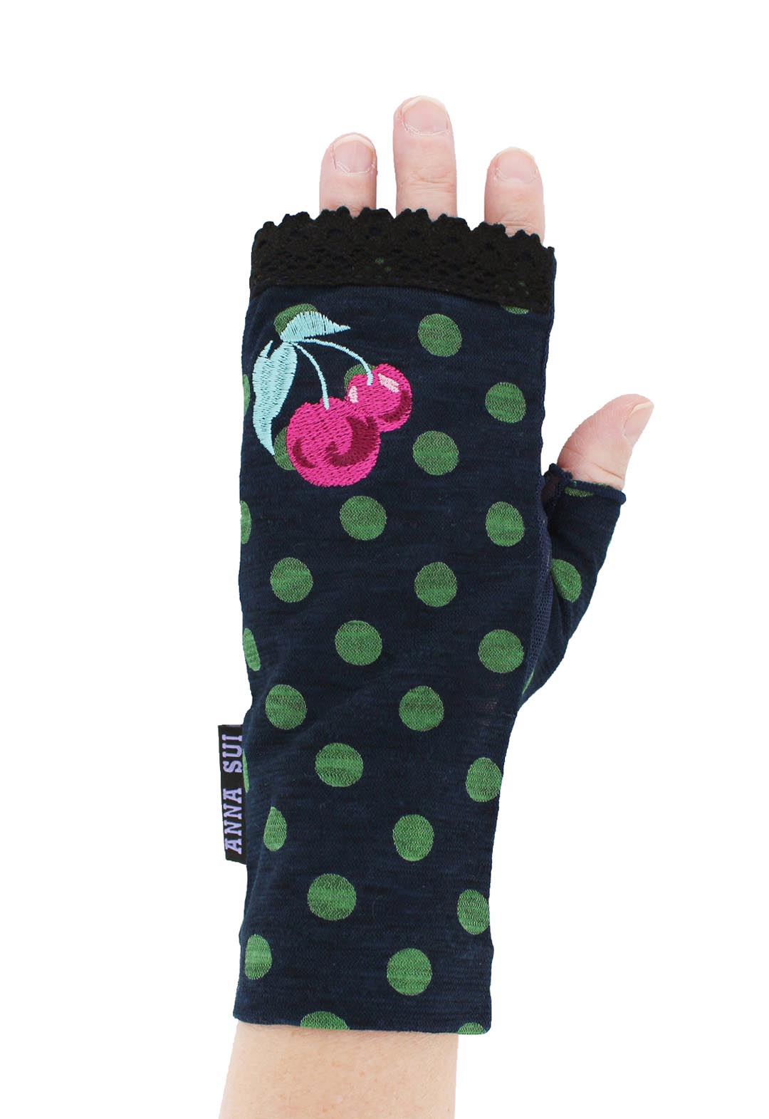 UV-cut gloves, short length, cherry print, fingerless