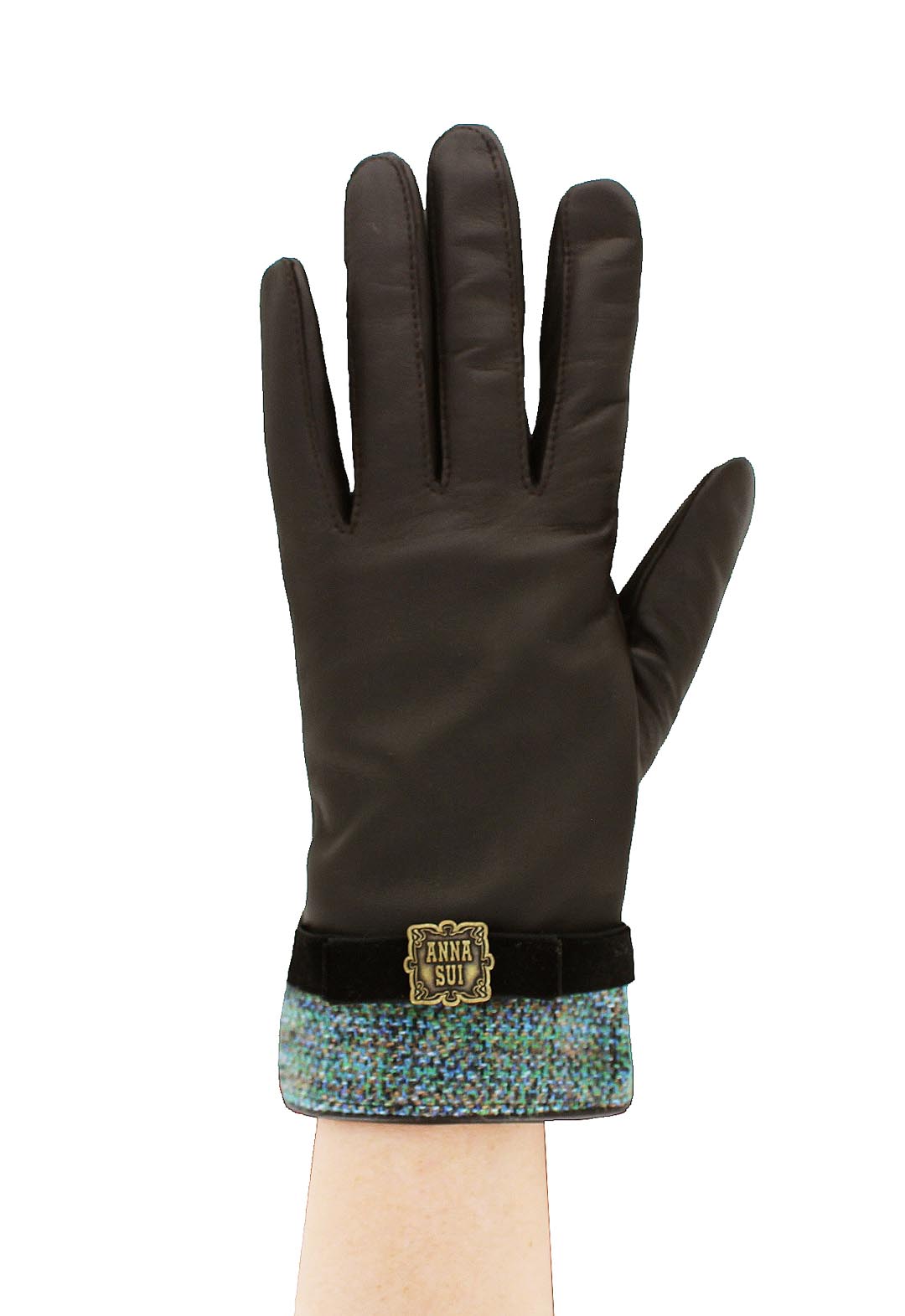 Smartphone-compatible leather gloves with metal plate