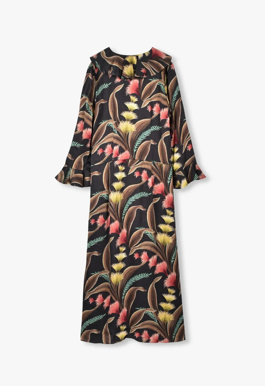 FEATHER FERN CRINKLE RAYON RUFFLE TIE DRESS