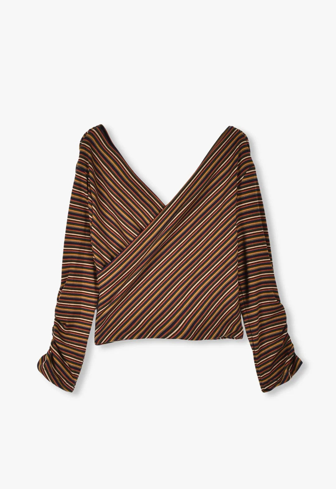 VENETIAN STRIPE V-NECK CROPPED TOP